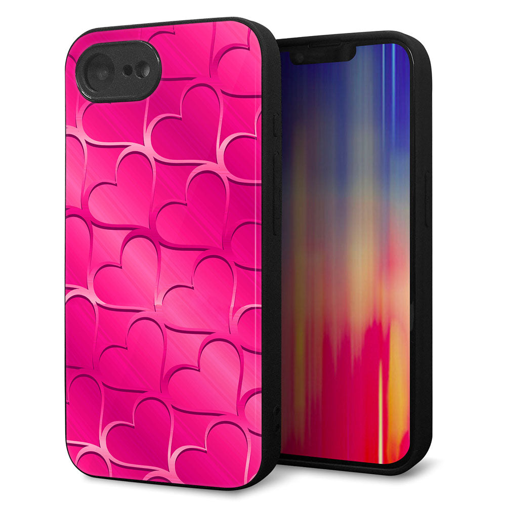 iPhone16e 強化ガラス&TPUスマホケース ガラプリ【1347 かくれハート(ショッキングピンク)】