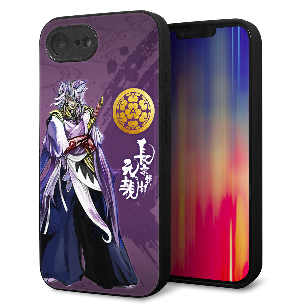 iPhone16e 強化ガラス&TPUスマホケース ガラプリ【AB805 長宗我部 元親 イラストと家紋】