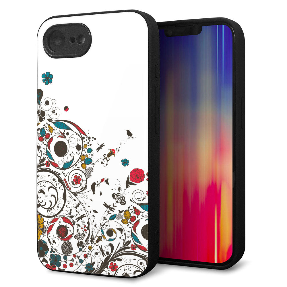 iPhone16e 強化ガラス&TPUスマホケース ガラプリ【EK908 カラフルな花と鳥】