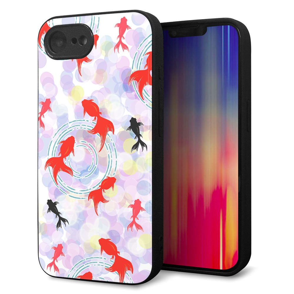 iPhone16e 強化ガラス&TPUスマホケース ガラプリ【HA220 金魚 点々 パープル】