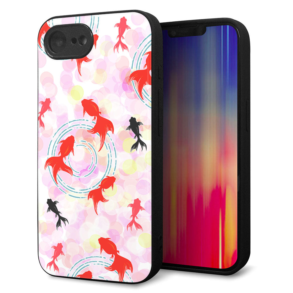 iPhone16e 強化ガラス&TPUスマホケース ガラプリ【HA222 金魚 点々 ピンク】