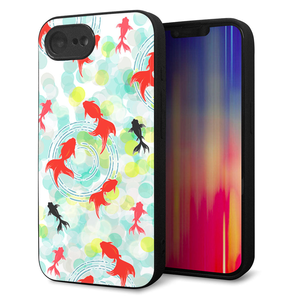 iPhone16e 強化ガラス&TPUスマホケース ガラプリ【HA223 金魚 点々 グリーン】