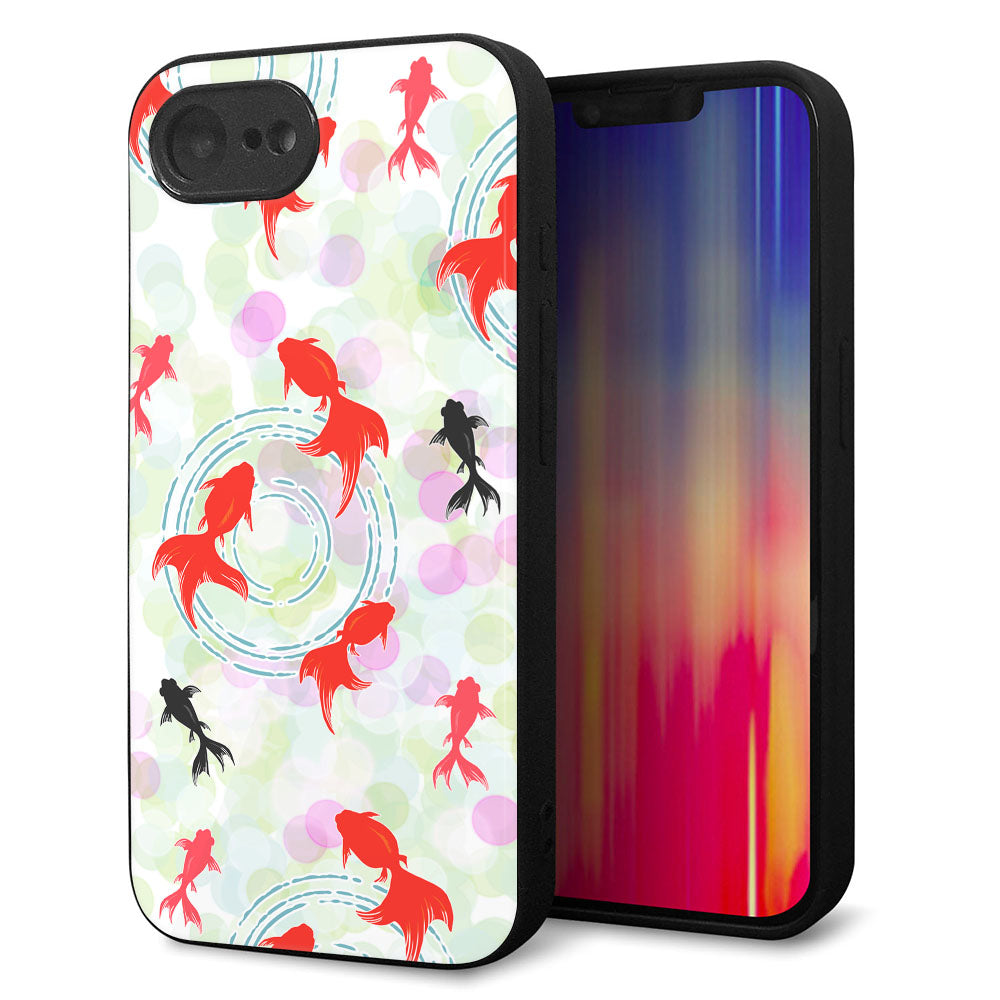 iPhone16e 強化ガラス&TPUスマホケース ガラプリ【HA224 金魚 点々 ホワイト】