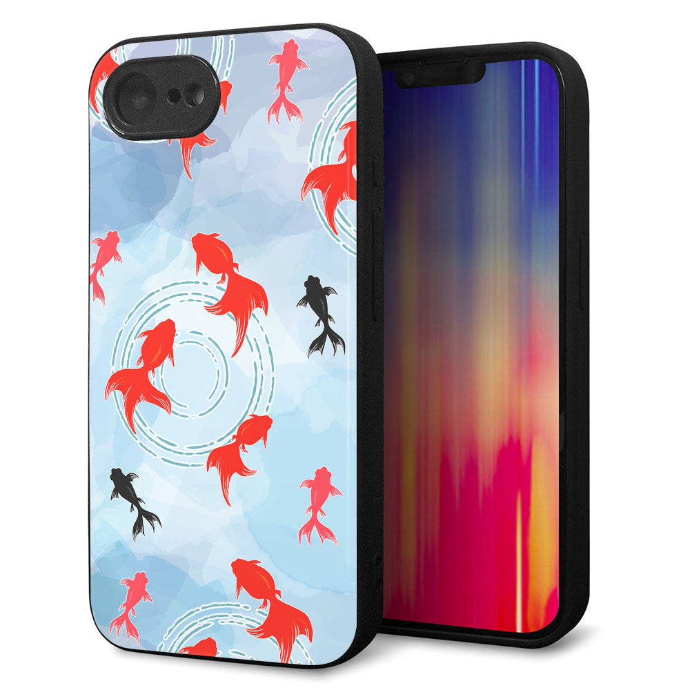 iPhone16e 強化ガラス&TPUスマホケース ガラプリ【HA226 金魚 水彩 ブルー】