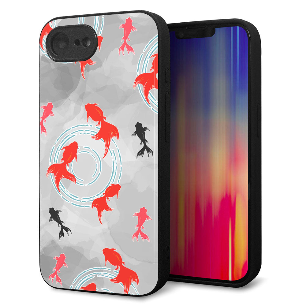 iPhone16e 強化ガラス&TPUスマホケース ガラプリ【HA227 金魚 水彩 グレー】