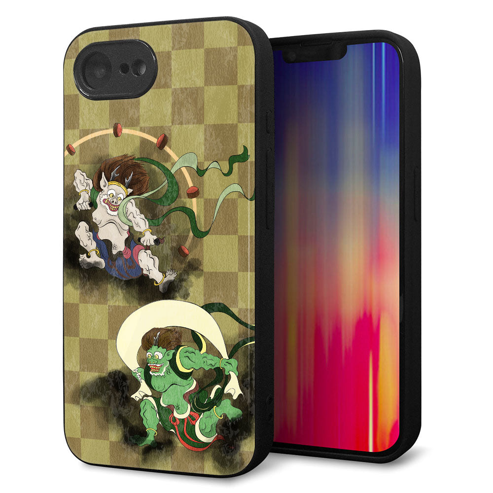 iPhone16e 強化ガラス&TPUスマホケース ガラプリ【HA236 風神雷神 金市松】