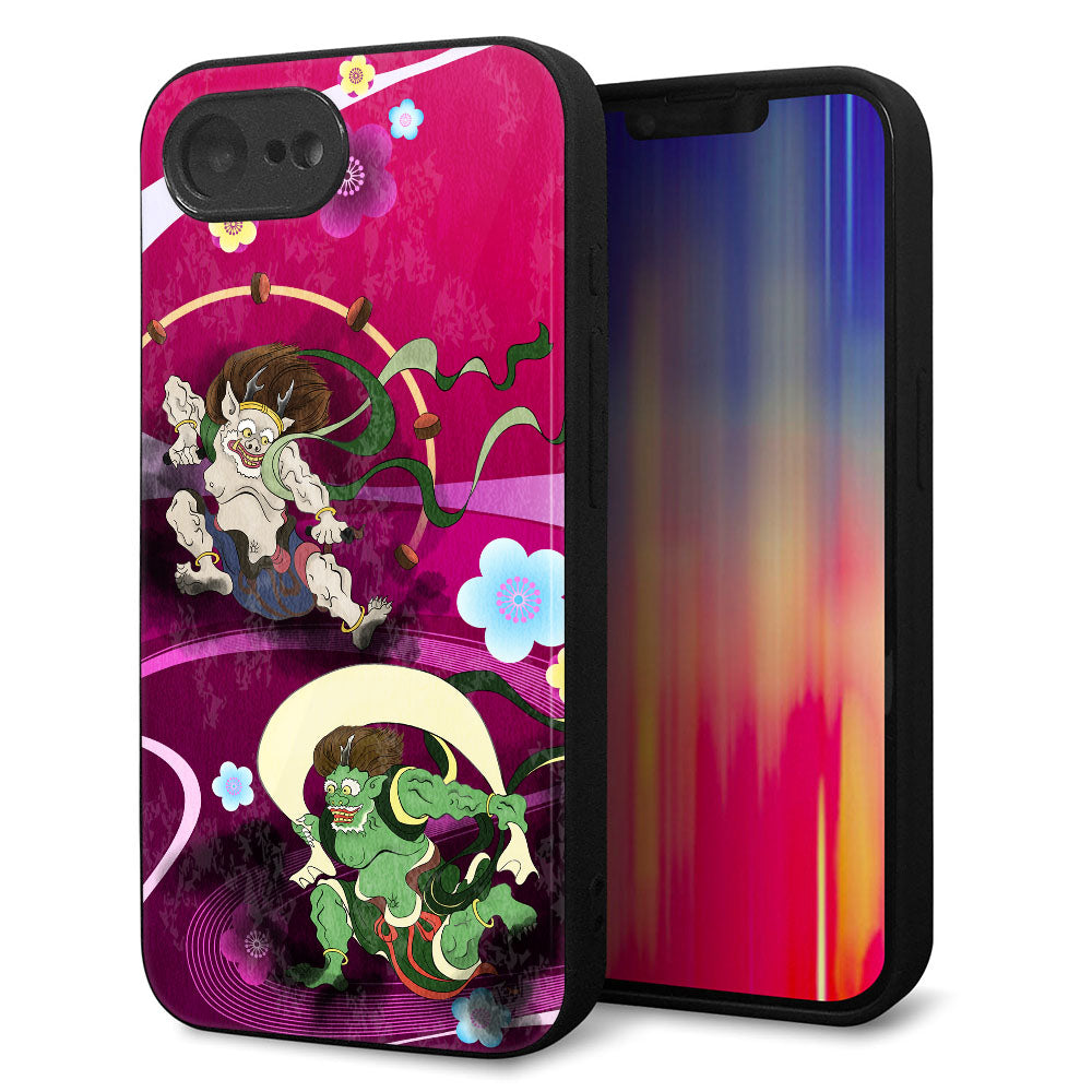 iPhone16e 強化ガラス&TPUスマホケース ガラプリ【HA237 風神雷神 紫の川】