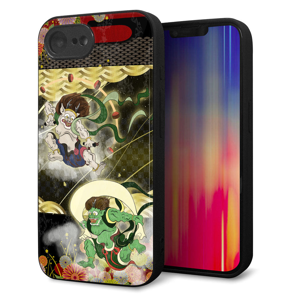 iPhone16e 強化ガラス&TPUスマホケース ガラプリ【HA238 風神雷神 和柄】