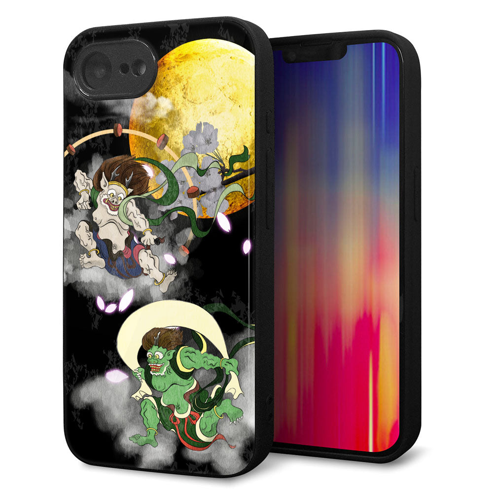 iPhone16e 強化ガラス&TPUスマホケース ガラプリ【HA241 風神雷神 月】