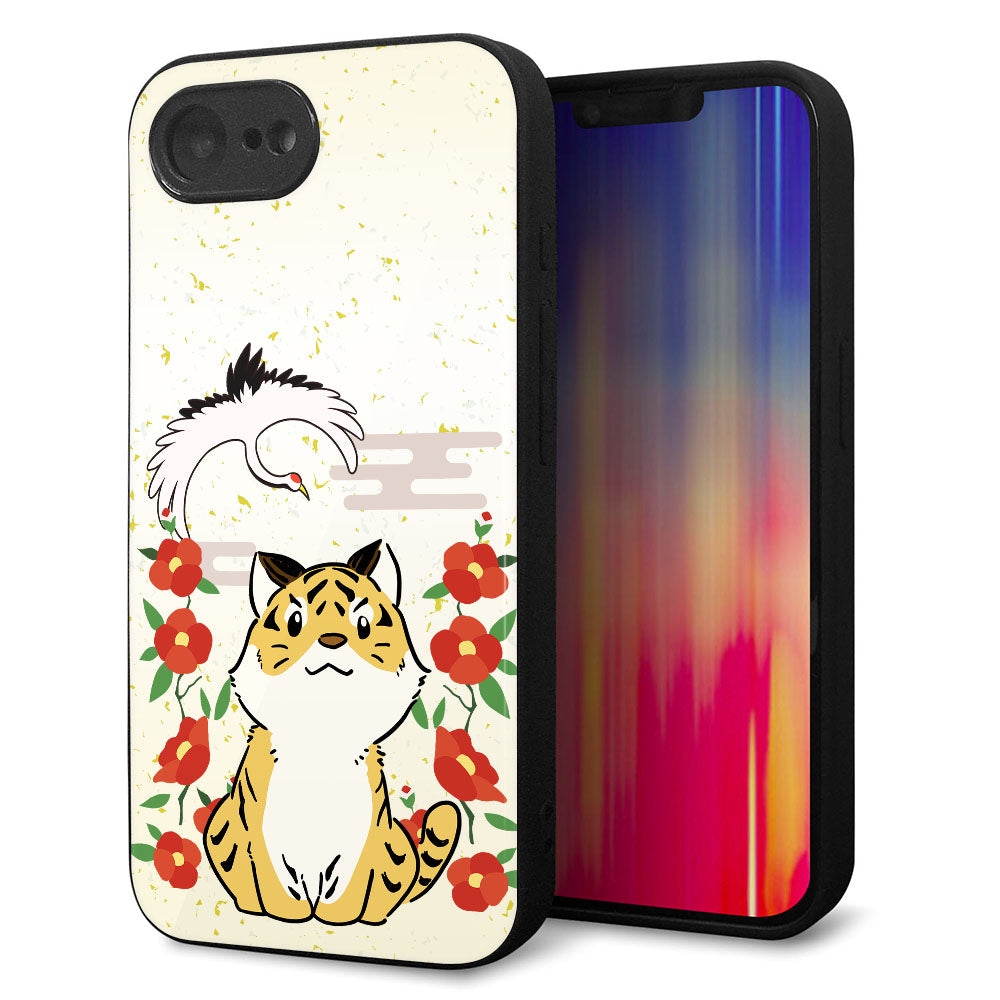 iPhone16e 強化ガラス&TPUスマホケース ガラプリ【HA251 虎と鶴】