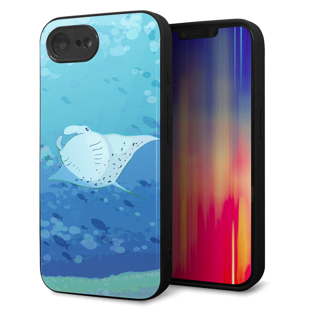 iPhone16e 強化ガラス&TPUスマホケース ガラプリ【HA258 ポケットアクアリウム マンタ】