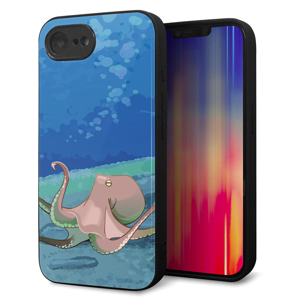 iPhone16e 強化ガラス&TPUスマホケース ガラプリ【HA259 ポケットアクアリウム タコ】