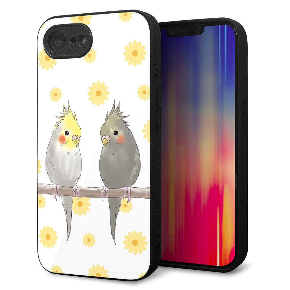 iPhone16e 強化ガラス&TPUスマホケース ガラプリ【HA274 オカメインコ 花】