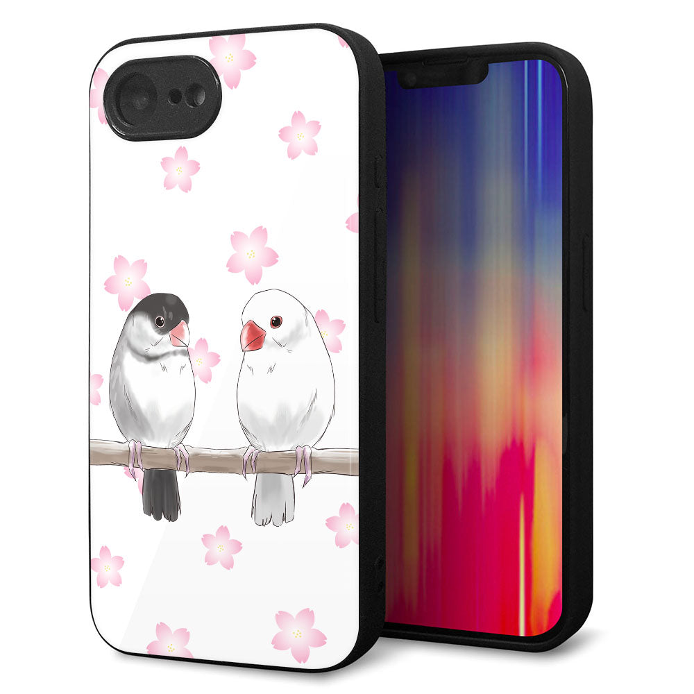 iPhone16e 強化ガラス&TPUスマホケース ガラプリ【HA275 文鳥 桜】