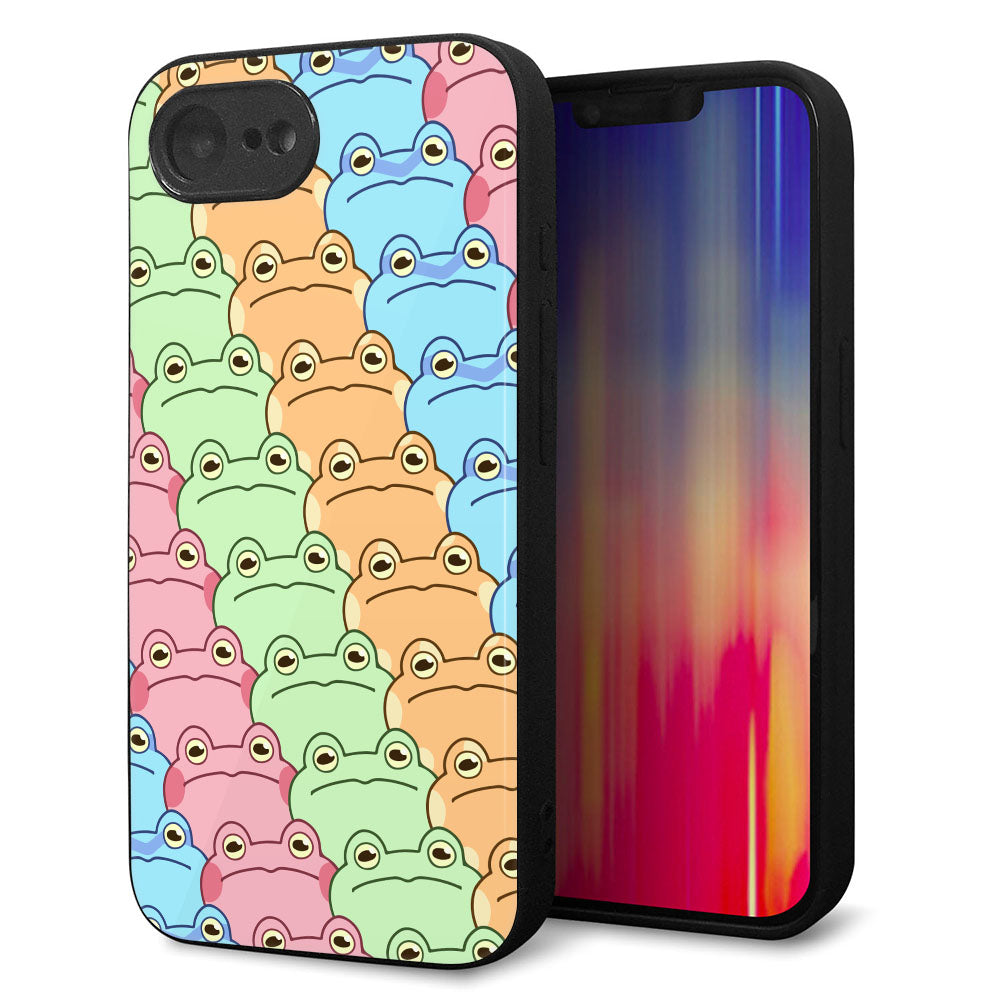 iPhone16e 強化ガラス&TPUスマホケース ガラプリ【HA279 カエル柄】