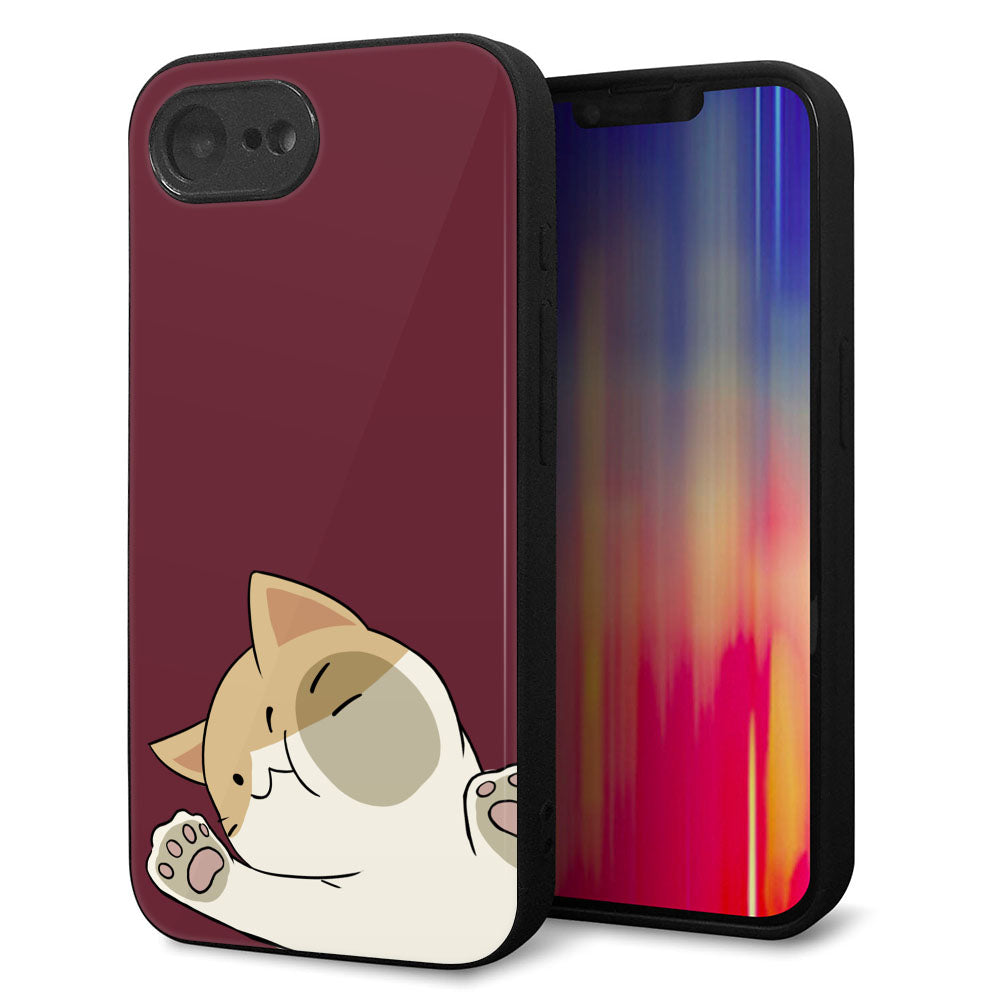 iPhone16e 強化ガラス&TPUスマホケース ガラプリ【HA291 むぎゅっとハチワレ】