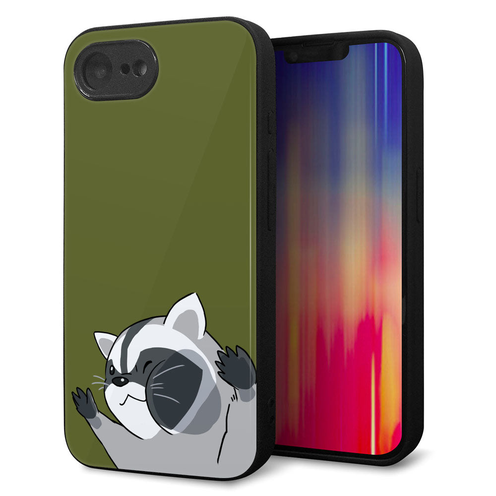 iPhone16e 強化ガラス&TPUスマホケース ガラプリ【HA303 むぎゅっとアライグマ】