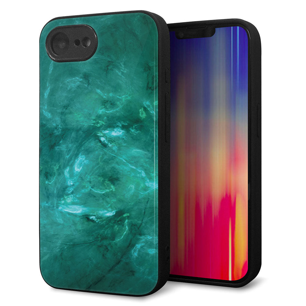 iPhone16e 強化ガラス&TPUスマホケース ガラプリ【KM869 大理石GR】