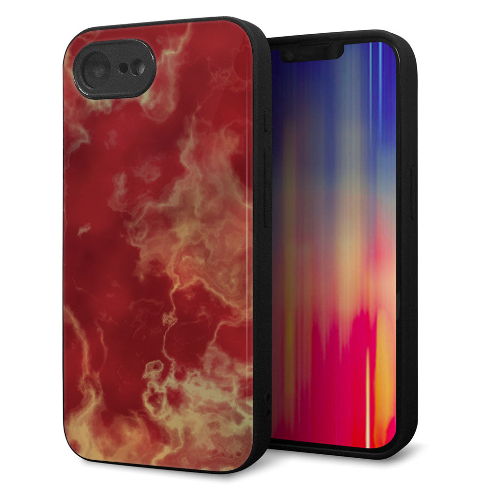 iPhone16e 強化ガラス&TPUスマホケース ガラプリ【KM870 大理石RD】