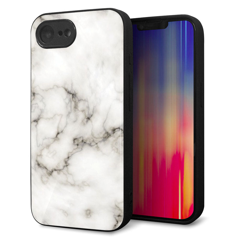iPhone16e 強化ガラス&TPUスマホケース ガラプリ【KM871 大理石WH】