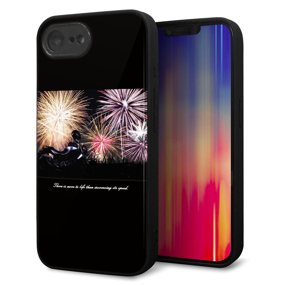 iPhone16e 強化ガラス&TPUスマホケース ガラプリ【KM878 バイクと花火】