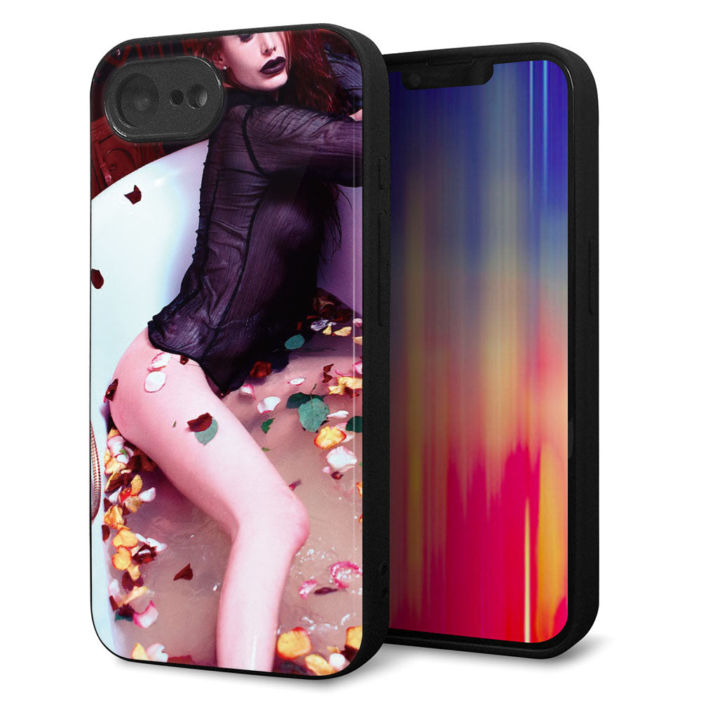 iPhone16e 強化ガラス&TPUスマホケース ガラプリ【KM885 バラ風呂】