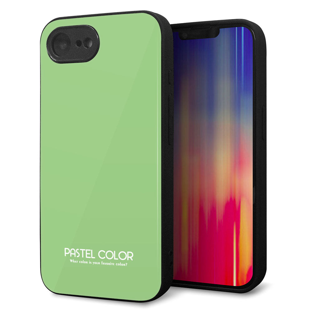 iPhone16e 強化ガラス&TPUスマホケース ガラプリ【KM898 パステルカラー(パステルグリーン)】