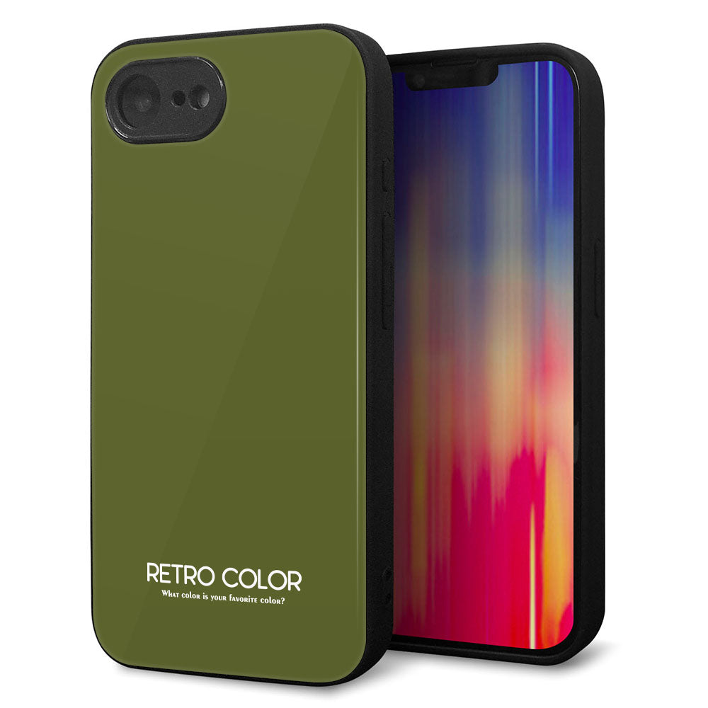 iPhone16e 強化ガラス&TPUスマホケース ガラプリ【KM916 レトロカラー(カーキ)】