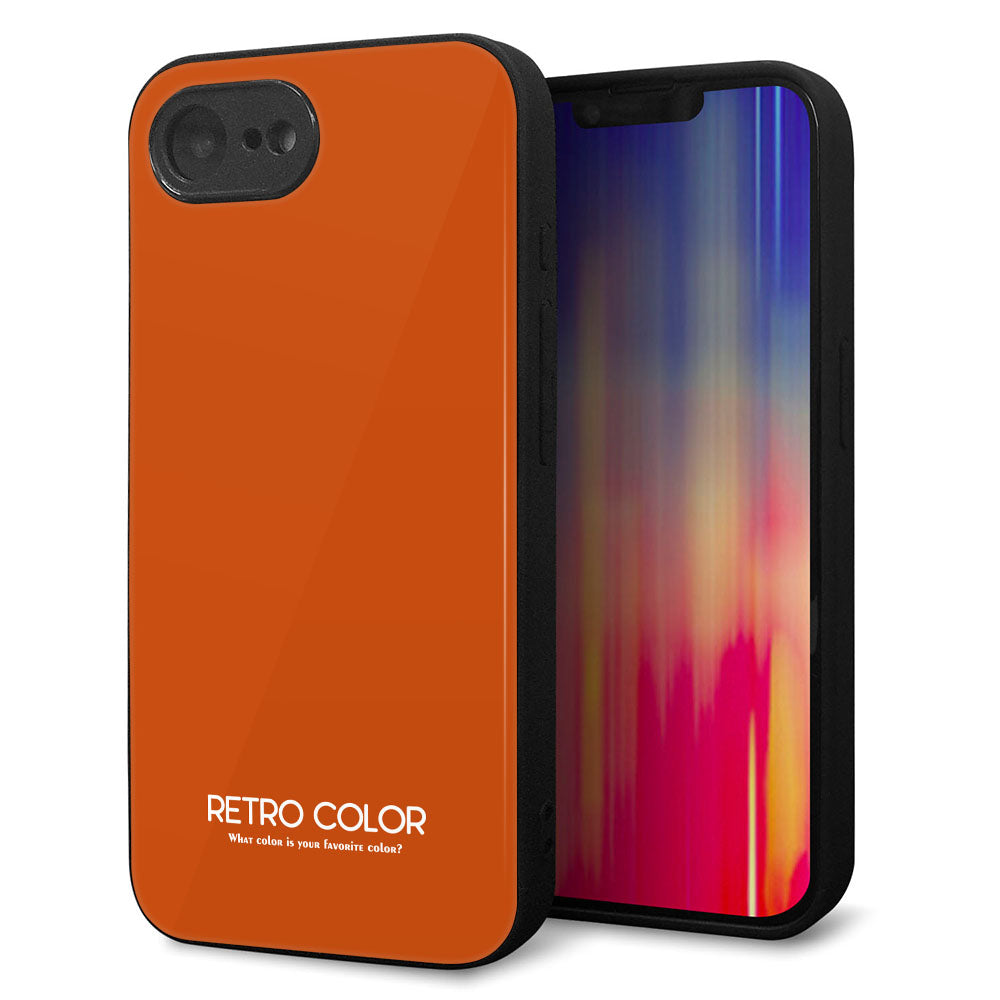 iPhone16e 強化ガラス&TPUスマホケース ガラプリ【KM917 レトロカラー(ダークオレンジ)】