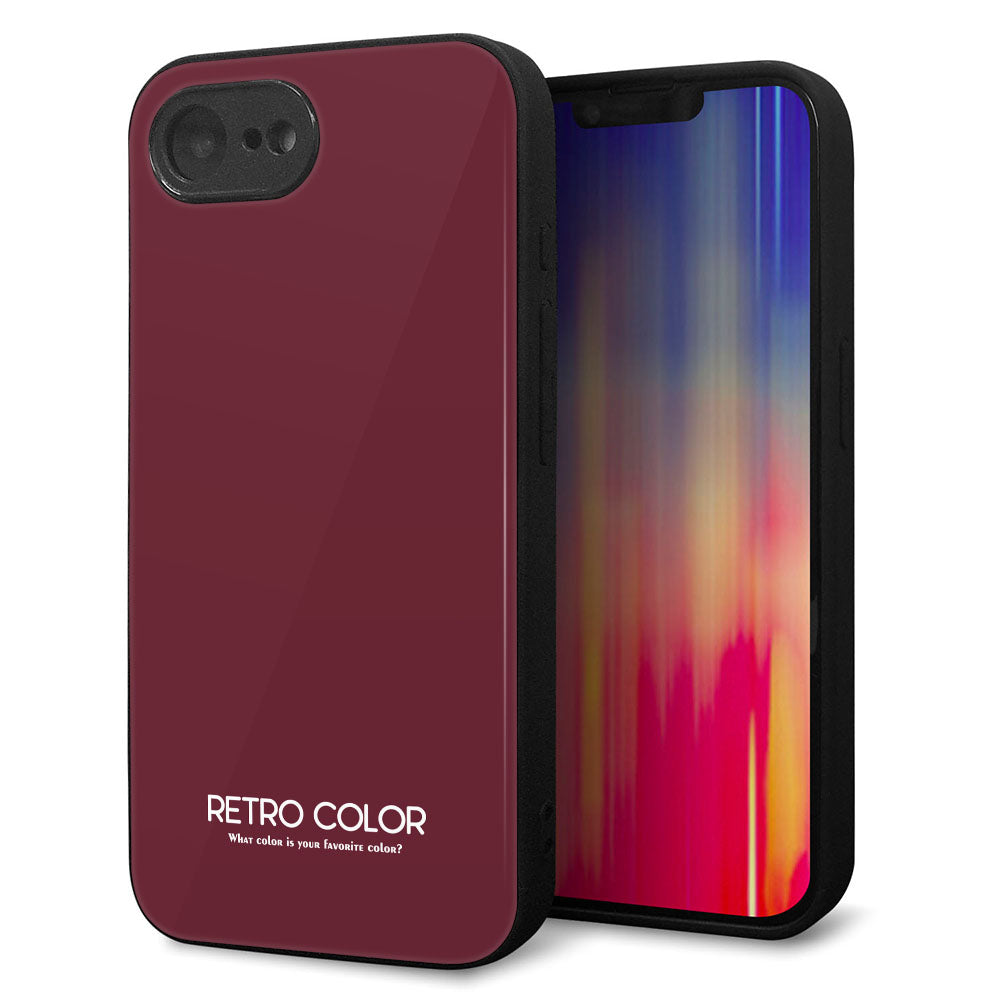 iPhone16e 強化ガラス&TPUスマホケース ガラプリ【KM919 レトロカラー(バーガンディー)】