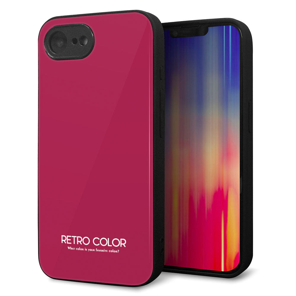 iPhone16e 強化ガラス&TPUスマホケース ガラプリ【KM921 レトロカラー(ダークピンク)】