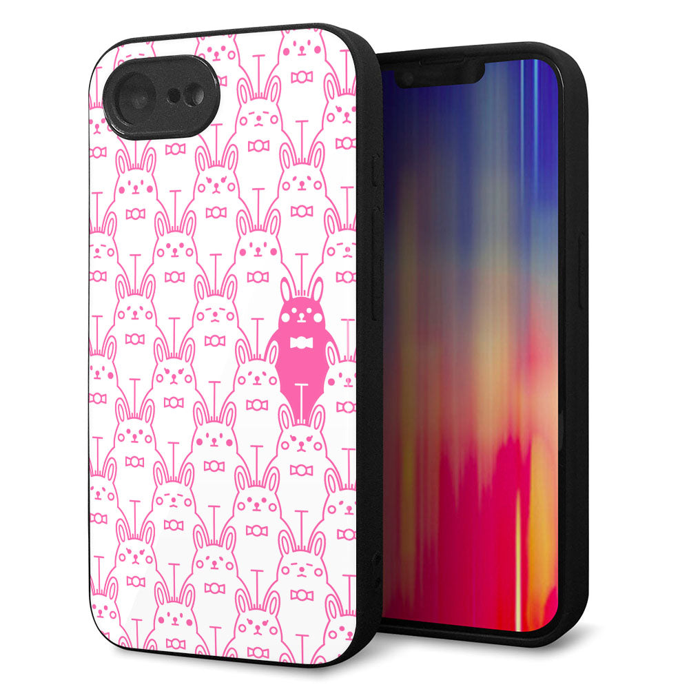 iPhone16e 強化ガラス&TPUスマホケース ガラプリ【MA914 パターン ウサギ】