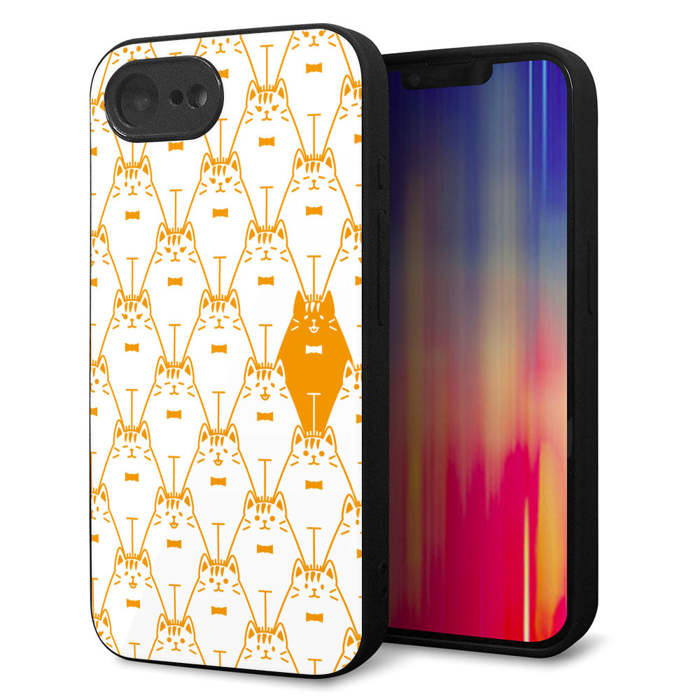 iPhone16e 強化ガラス&TPUスマホケース ガラプリ【MA915 パターン ネコ】