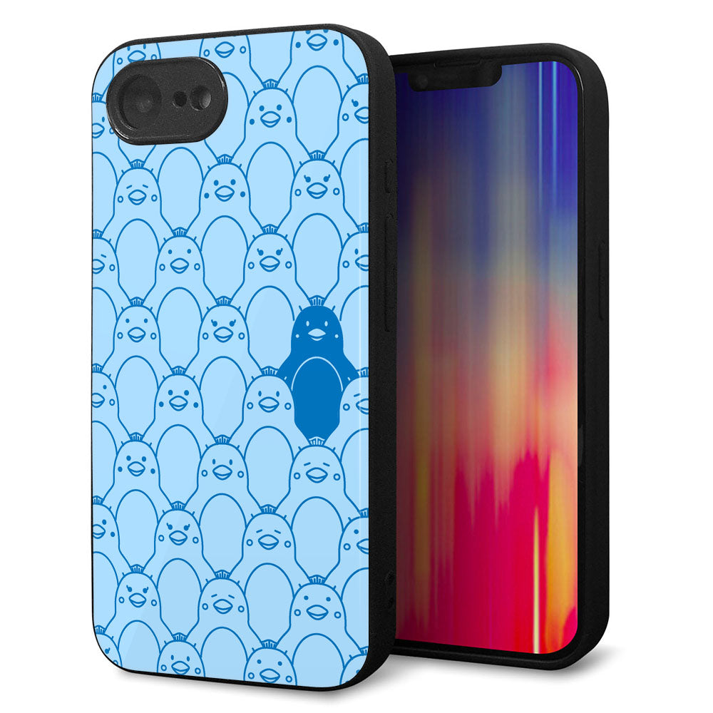 iPhone16e 強化ガラス&TPUスマホケース ガラプリ【MA917 パターン ペンギン】