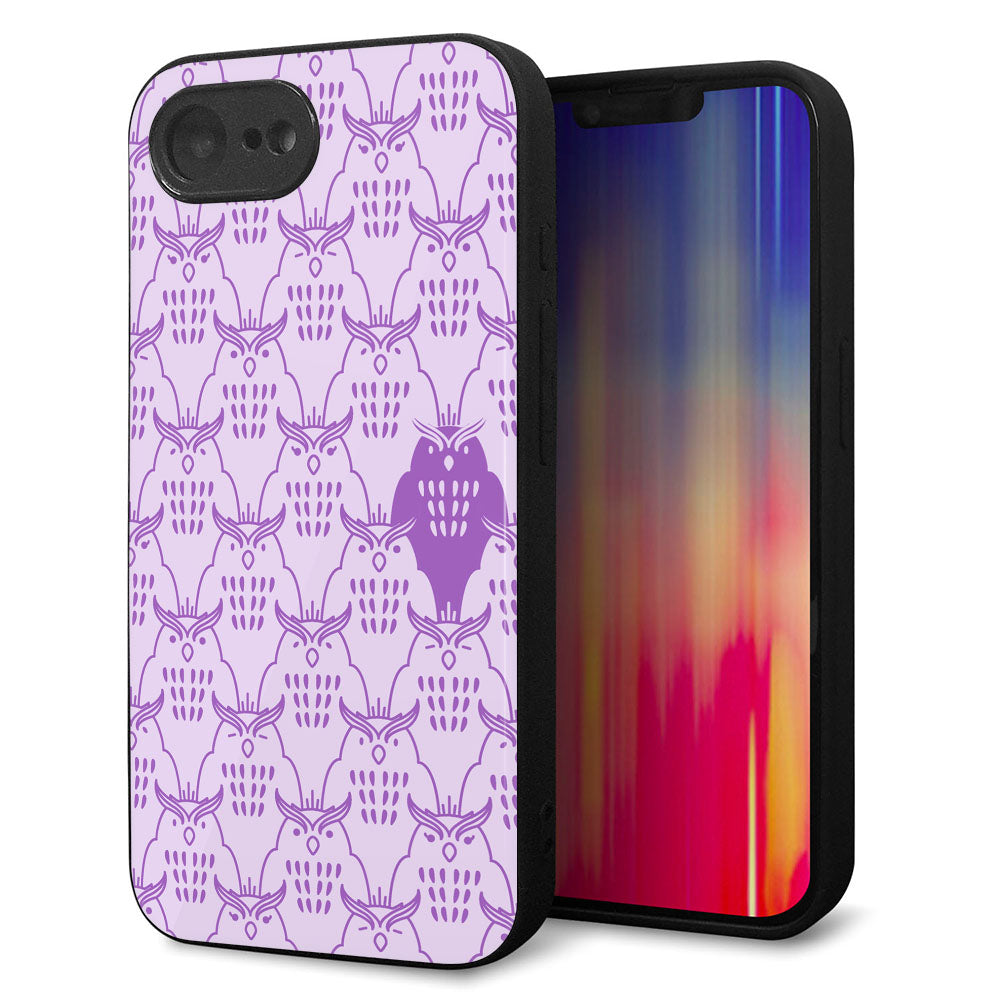 iPhone16e 強化ガラス&TPUスマホケース ガラプリ【MA918 パターン ミミズク】