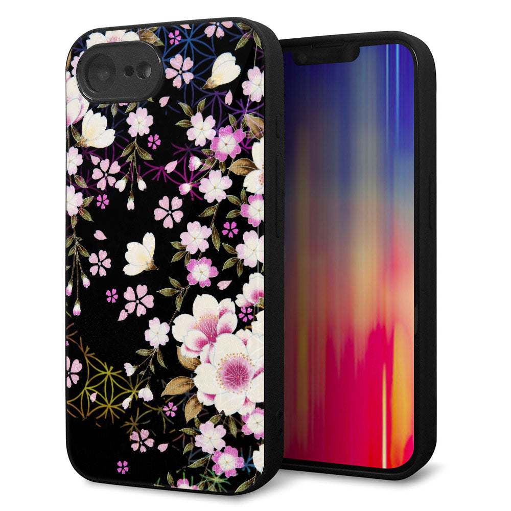 iPhone16e 強化ガラス&TPUスマホケース ガラプリ【MA961 和柄 花 C】