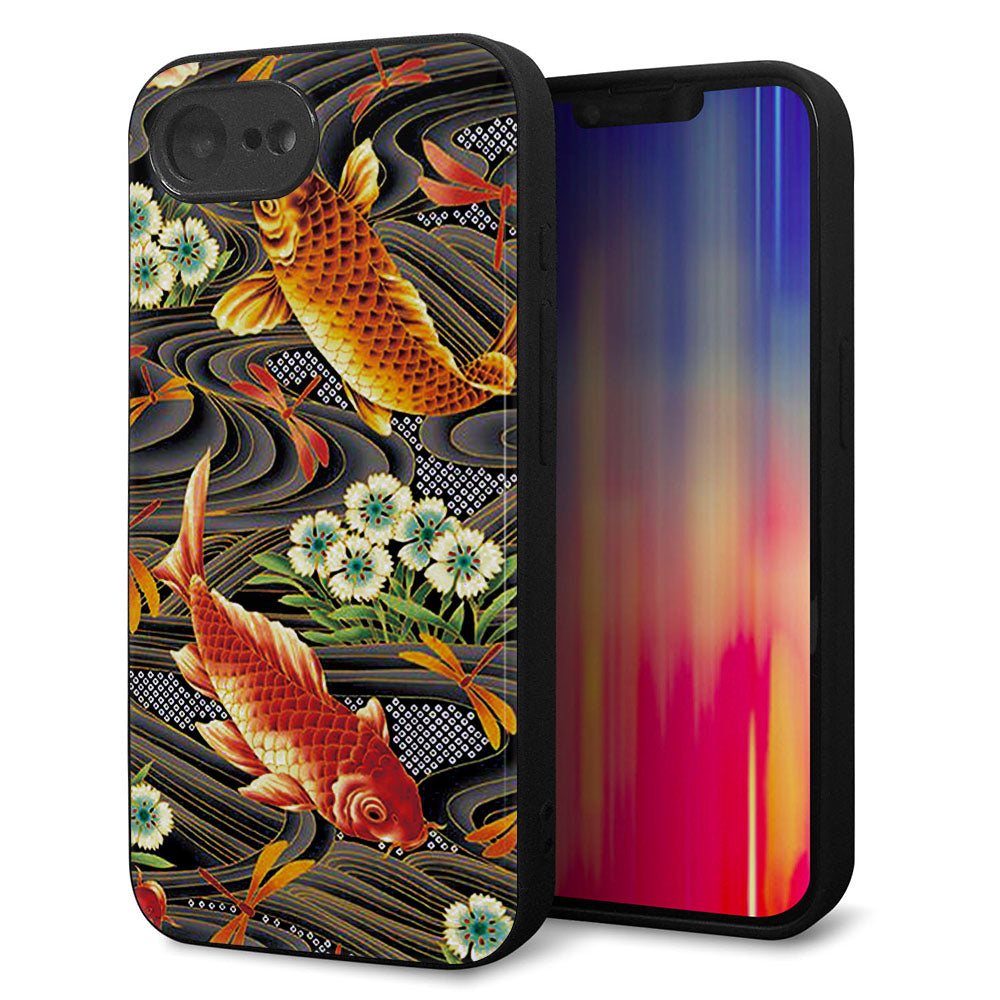 iPhone16e 強化ガラス&TPUスマホケース ガラプリ【MA963 着物柄 鶴鯉 A】