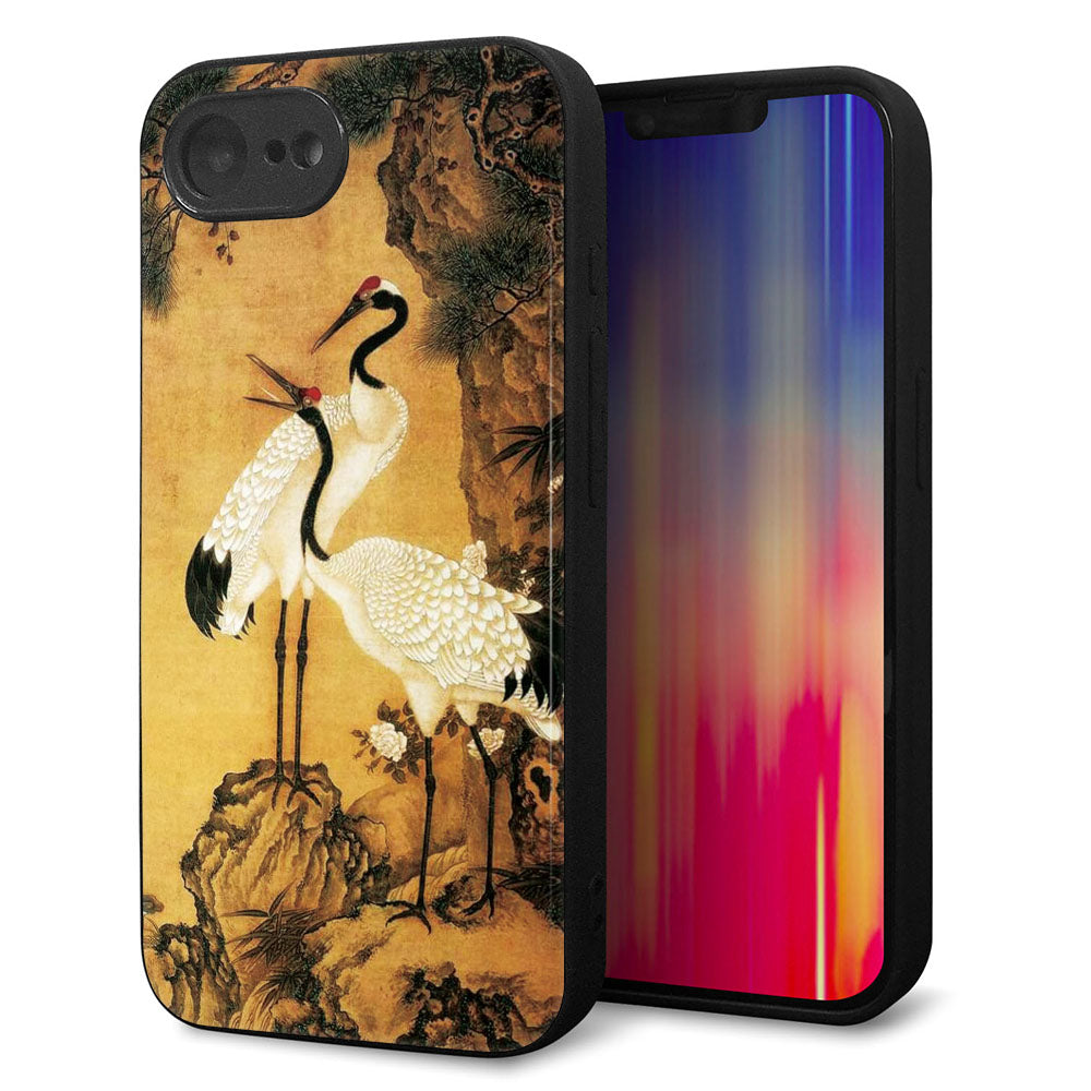 iPhone16e 強化ガラス&TPUスマホケース ガラプリ【MA969 和柄 鶴鯉 A】