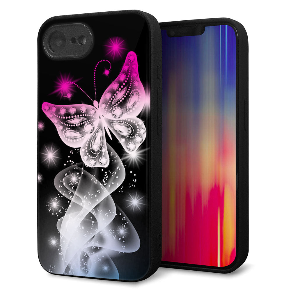 iPhone16e 強化ガラス&TPUスマホケース ガラプリ【MA989 蝶A】