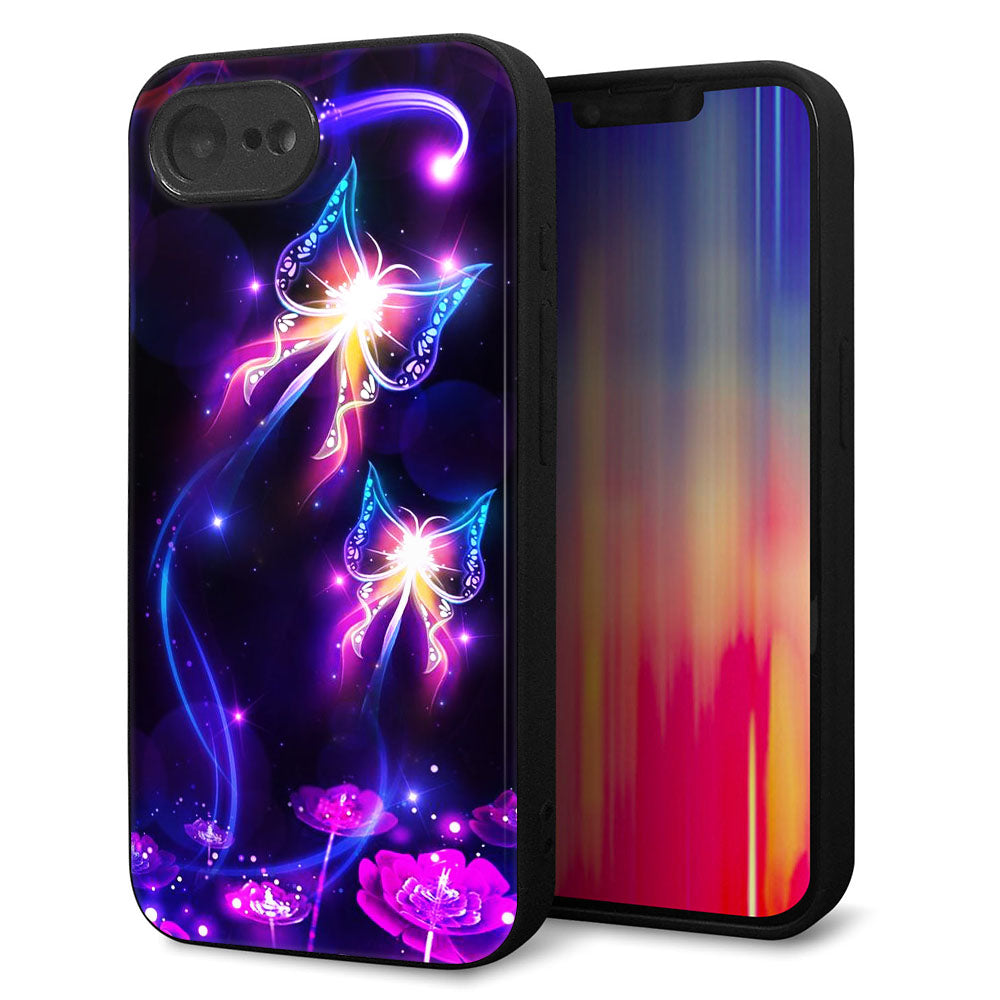 iPhone16e 強化ガラス&TPUスマホケース ガラプリ【MA990 蝶B】