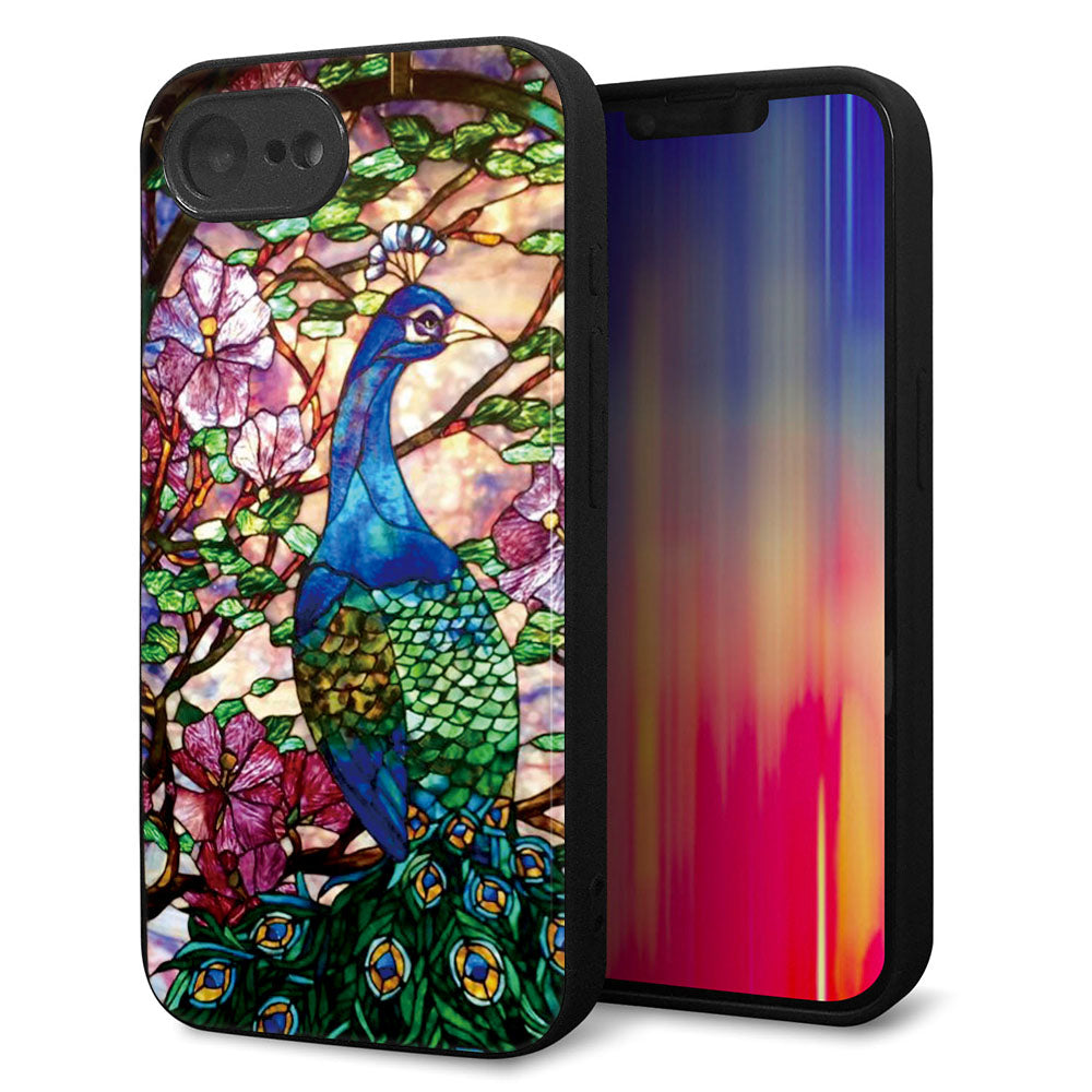 iPhone16e 強化ガラス&TPUスマホケース ガラプリ【MA996 ステンドグラス クジャク】