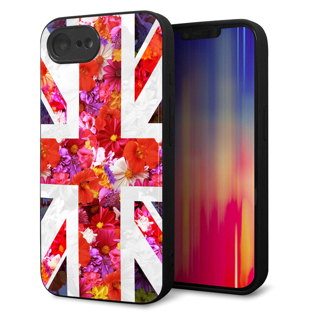 iPhone16e 強化ガラス&TPUスマホケース ガラプリ【SC801 ユニオンジャック リアルフラワー】