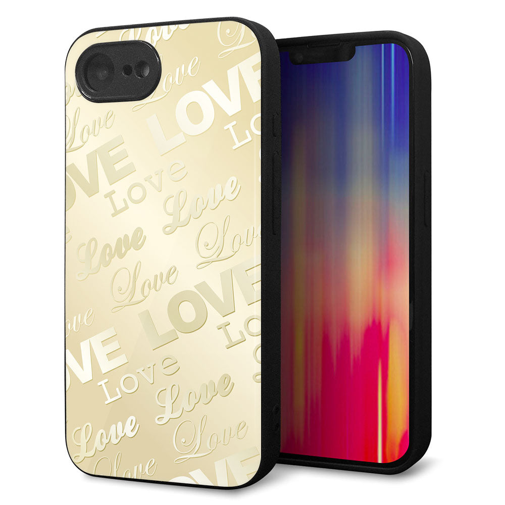 iPhone16e 強化ガラス&TPUスマホケース ガラプリ【SC840 エンボス風LOVEリンク(ヌーディーベージュ)】