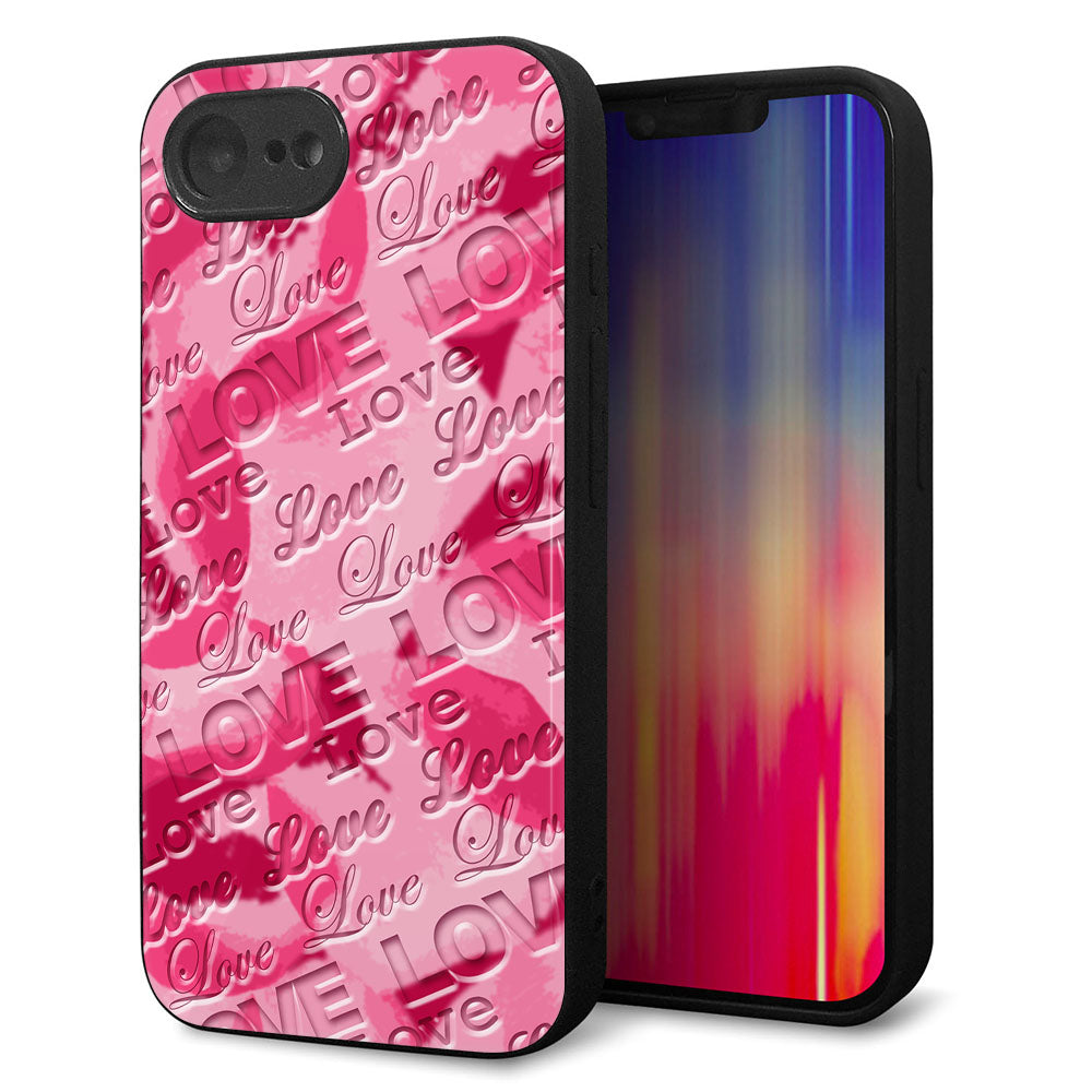 iPhone16e 強化ガラス&TPUスマホケース ガラプリ【SC845 フラワーヴェルニLOVE濃いピンク(ローズアンディアン)】