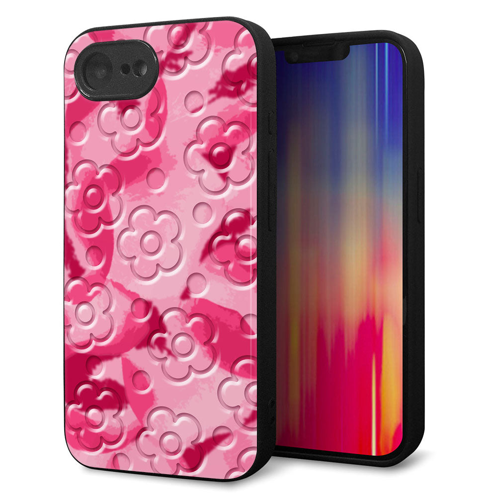 iPhone16e 強化ガラス&TPUスマホケース ガラプリ【SC847 フラワーヴェルニ花濃いピンク(ローズアンディアン)】