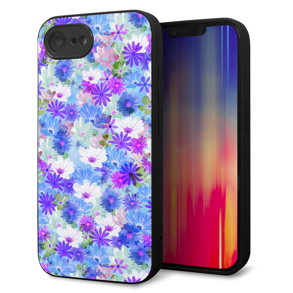 iPhone16e 強化ガラス&TPUスマホケース ガラプリ【SC875 リバティプリント プレスドフラワー(ブルー)】