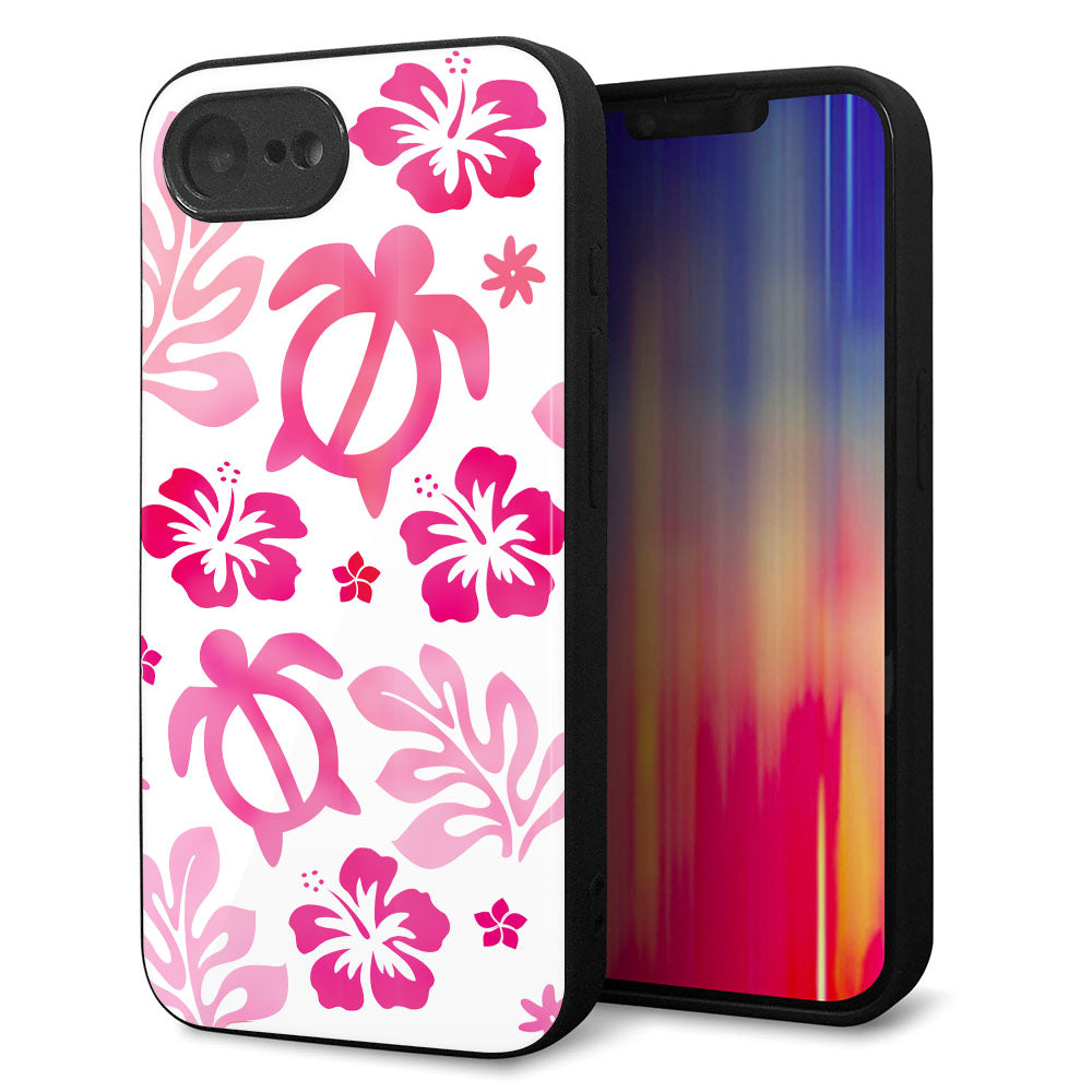 iPhone16e 強化ガラス&TPUスマホケース ガラプリ【SC879 ハワイアンアロハホヌ(ピンク)】