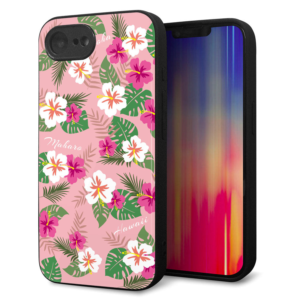 iPhone16e 強化ガラス&TPUスマホケース ガラプリ【SC882 ハワイアンアロハレトロ(ピンク)】