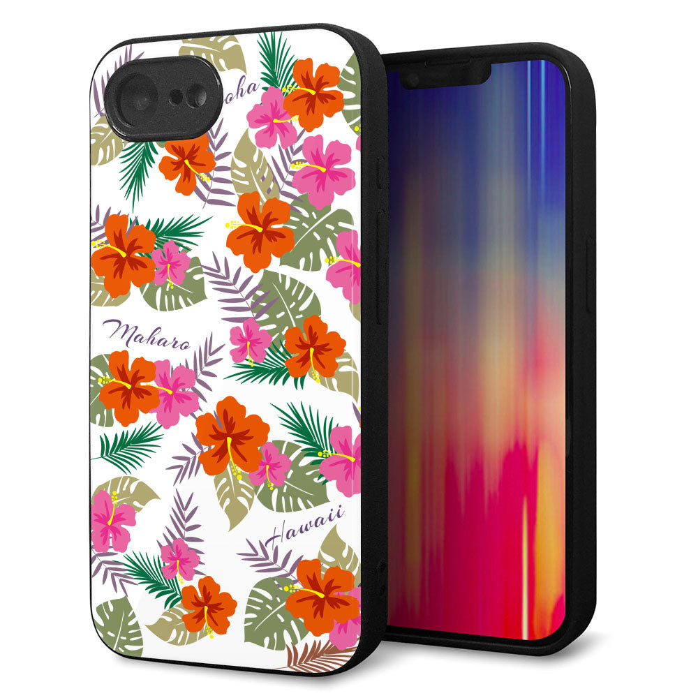 iPhone16e 強化ガラス&TPUスマホケース ガラプリ【SC884 ハワイアンアロハレトロ(ホワイト)】