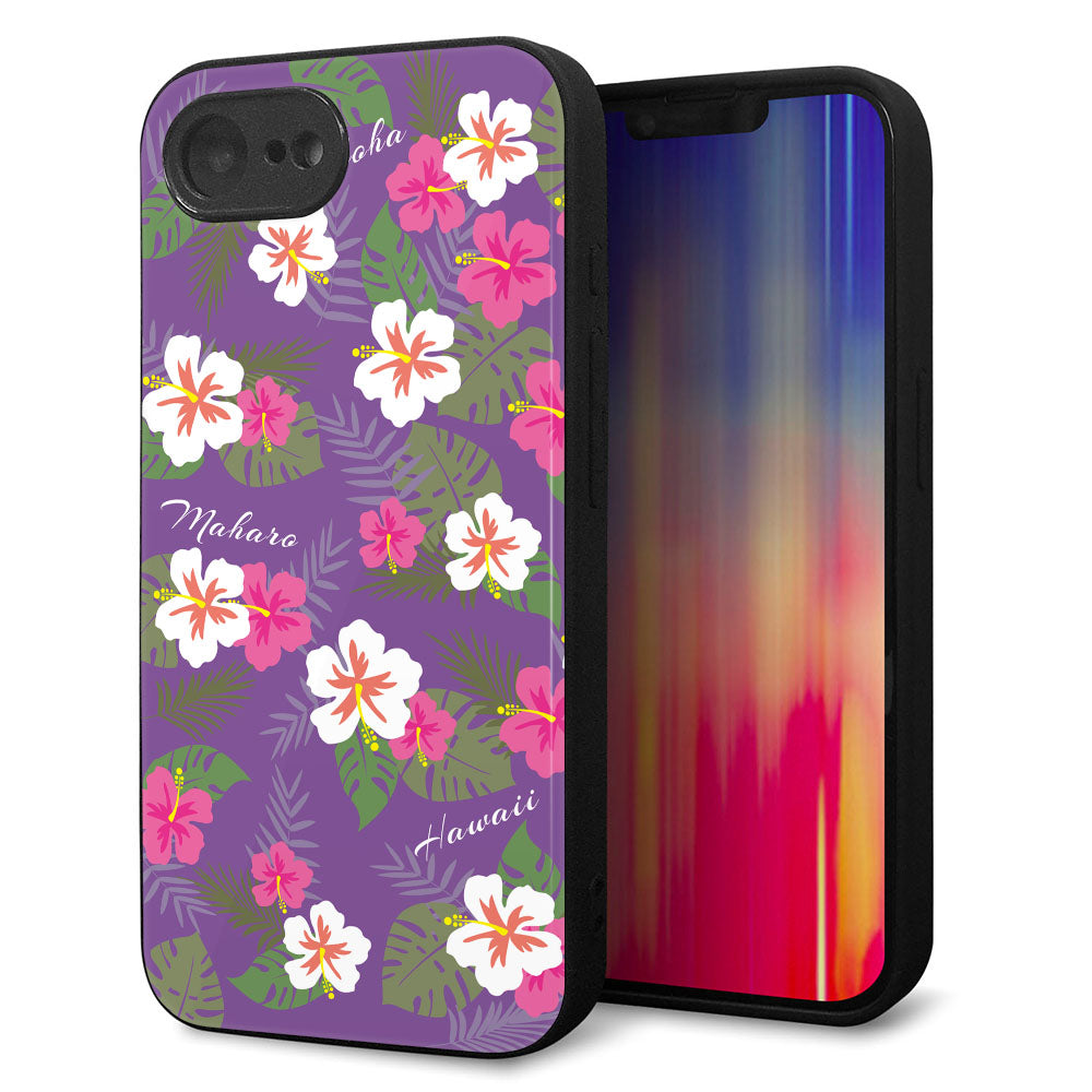 iPhone16e 強化ガラス&TPUスマホケース ガラプリ【SC886 ハワイアンアロハレトロ(パープル)】